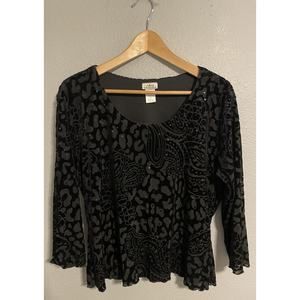 CDW Creative Design Works Womens Top XL Black Abstract Velvet Sequin Whimsigoth